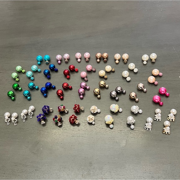 Navy Blue Bright Sky Pearlized Post Double Sided Interchangeable Back Earrings - Picture 7 of 7